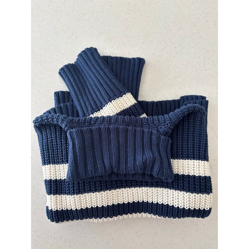 Madewell Striped Turtleneck Sweater XXS Navy Blue Ivory Chunky Knit Pullover - Picture 6 of 9